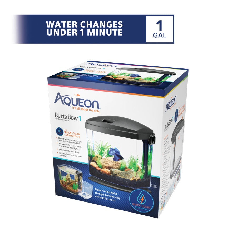 Aqueon LED MiniBow Small Aquarium Fish Tank Kit with SmartClean Technology,  Black, 5 Gallon