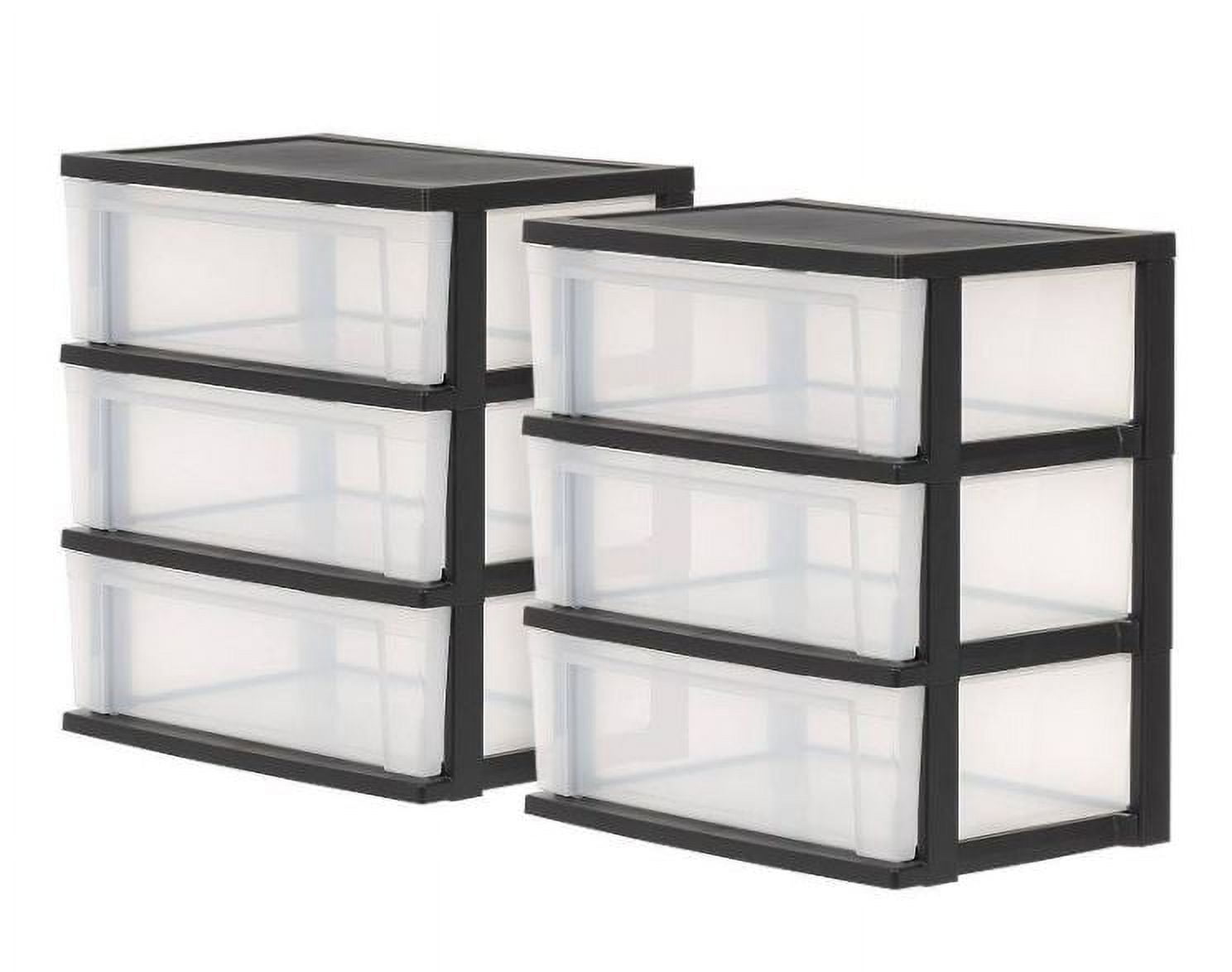 IRIS USA 3-Drawer Wide Plastic Storage Drawer, Black, Set of 2