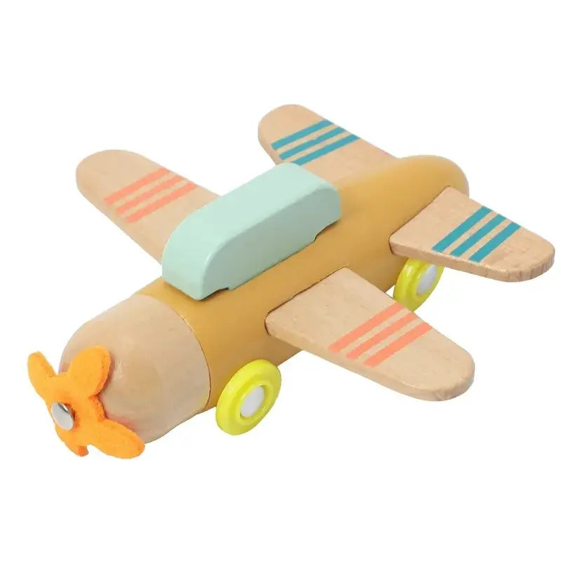 Product Image for Sandsberg | Educatieve Houten Treinset voor Baby's - Montessori-geïnspireerd Leer Speelgoed met Trolley en Cijfers Blokken, Vliegtuig 1