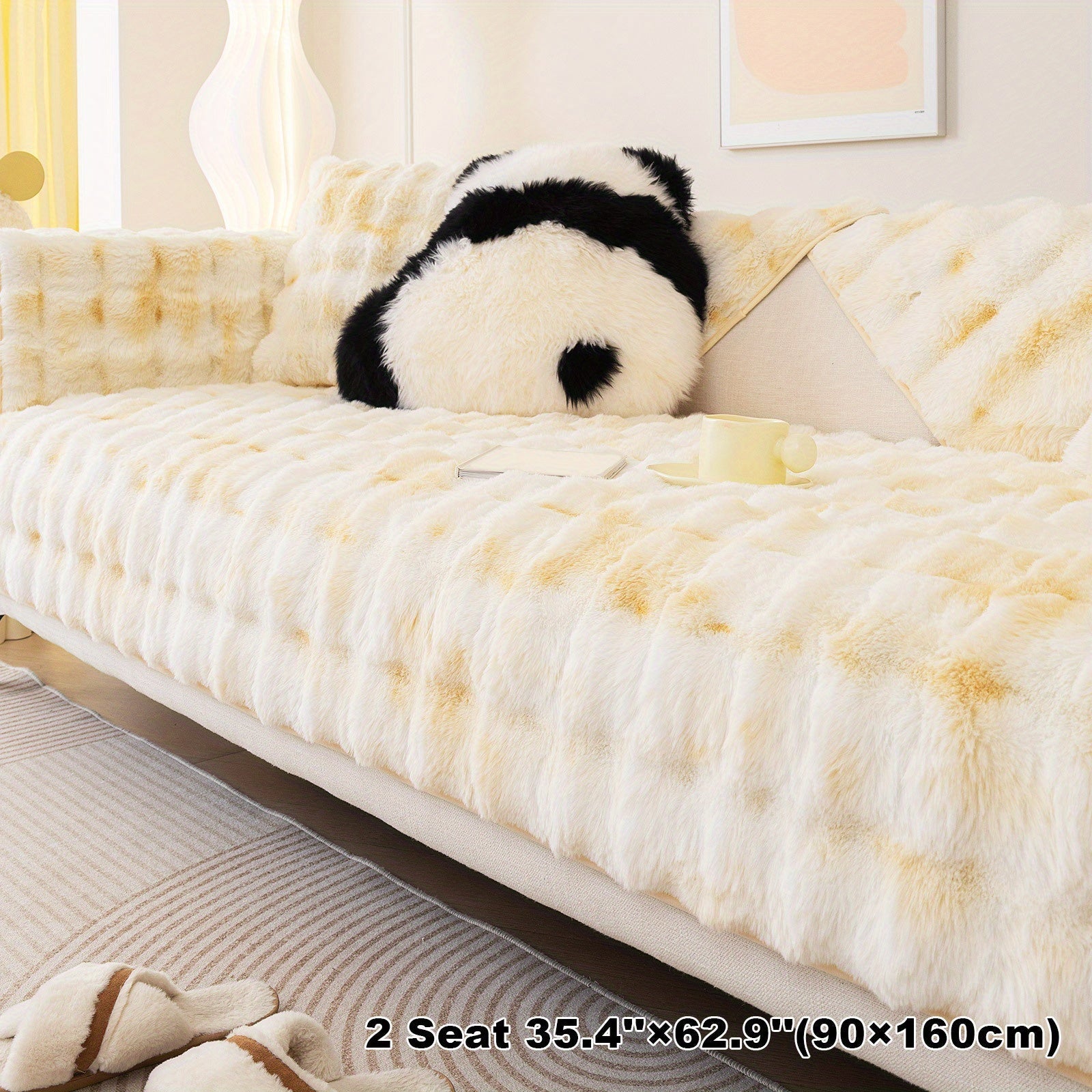 Product Image for Tie-Dye Verdickte Imitation Kaninchen Plüsch Sofa Hülle, Bunt-Beige / 2 Sitz 35,4''×62,9''