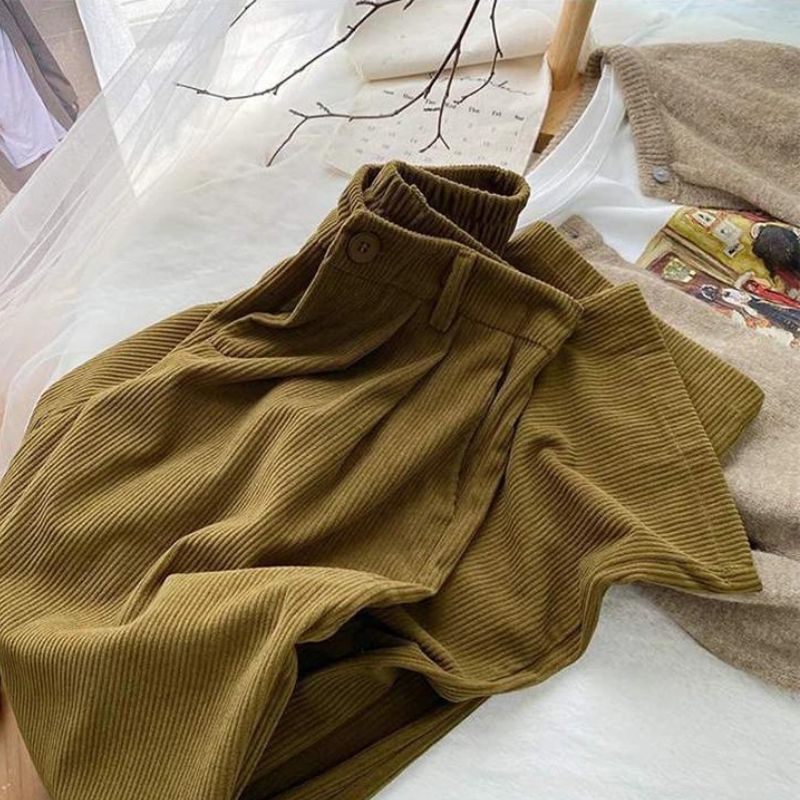 Product Image for Violet | Vintage Corduroy Hohe Taille Frauen Hose | Gerade Hose, khaki / XXL