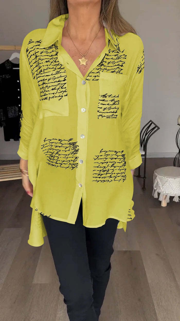 Product Image for 49% RABATT Brief drucken Mode Revers Shirt, Gelb / L