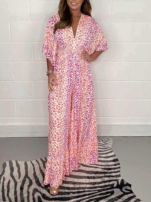 Product Image for Letzter Tag Der Aktion – 49% Rabatt 2024 NEUER STIL V-Ausschnitt Leopardenmuster Kleid , Rosa / XL / EU 42-44