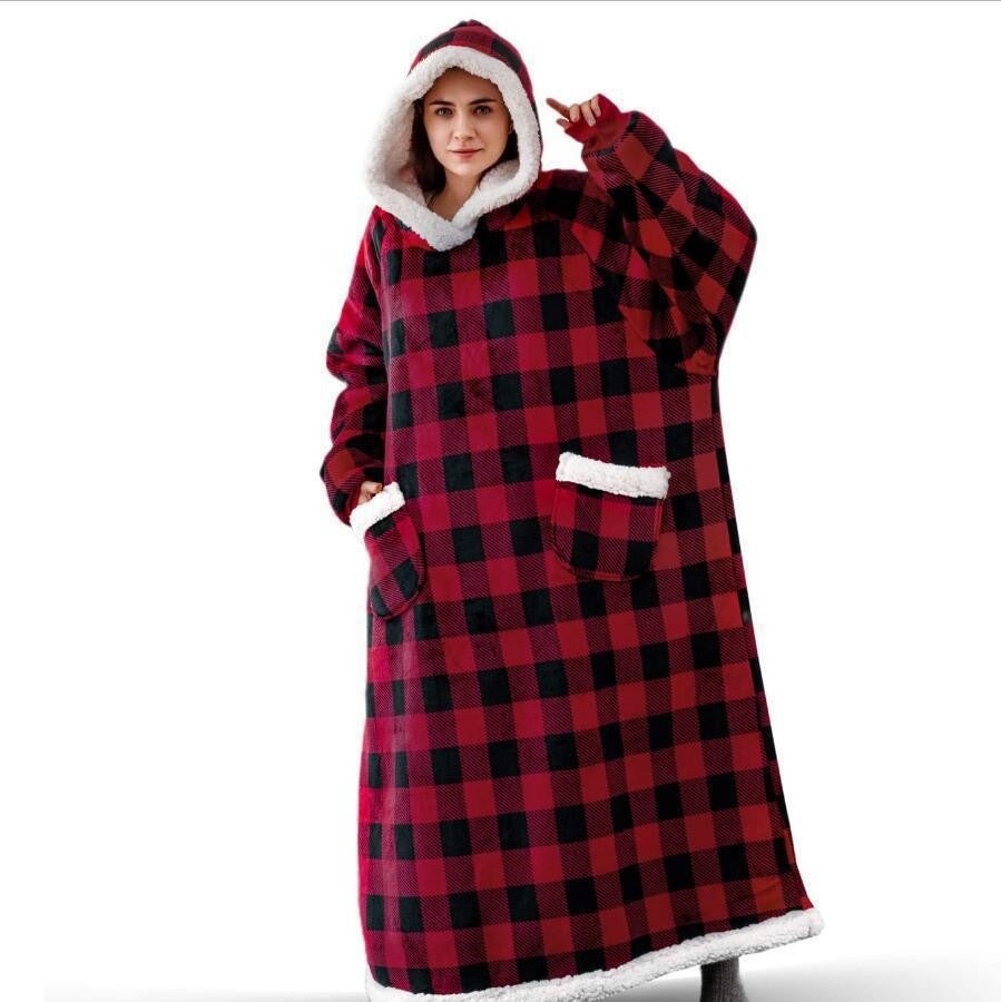 Product Image for Winter TV Hoodie Decke Winter Warme Zuhause Kleidung Frauen Männer Oversized Pullover Mit Taschen, 150 cm rot schwarz kariert / Einheitsgröße
