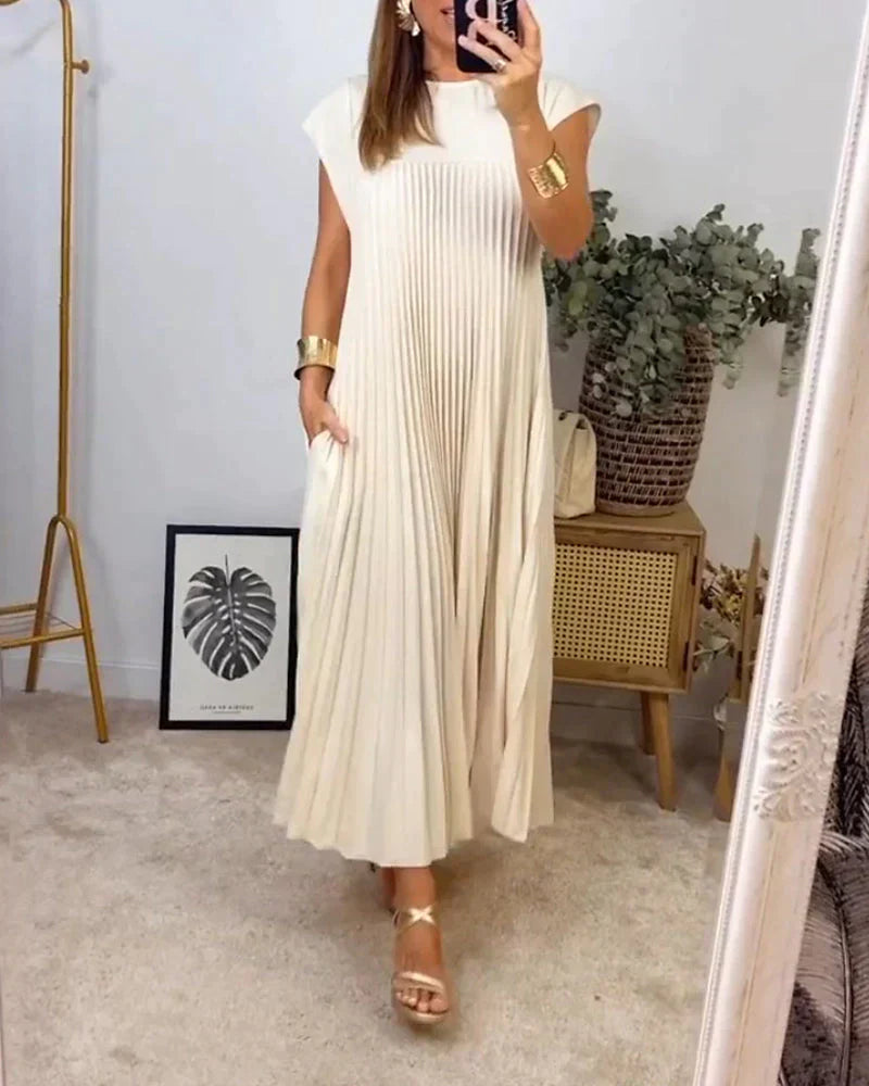 Product Image for UNIEKY | Ärmelloses Faltenkleid | Stilvolles und Bequemes Sommerkleid, Beige / S