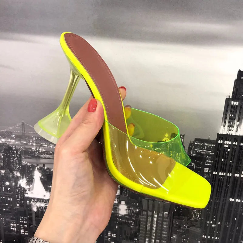 Product Image for Star-Stil Transparente PVC Kristallklare Absätze Damen Pantoletten Hohe Absätze Mules Rutschen Sommer Sandalen Schuhe, Gelb / 42