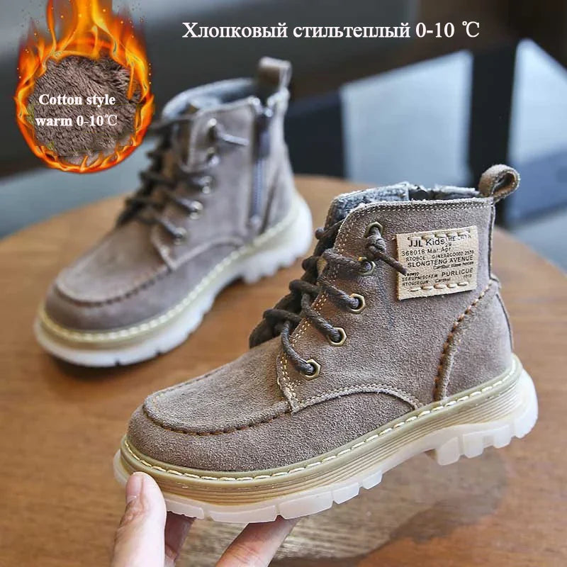 Product Image for Herbst Winter Echtes Leder Stiefel Kinder Hochschnitt Jungen Warm Schnee Mädchen Baumwollschuhe Warm Unter -15°C, khika Baumwolle / 37