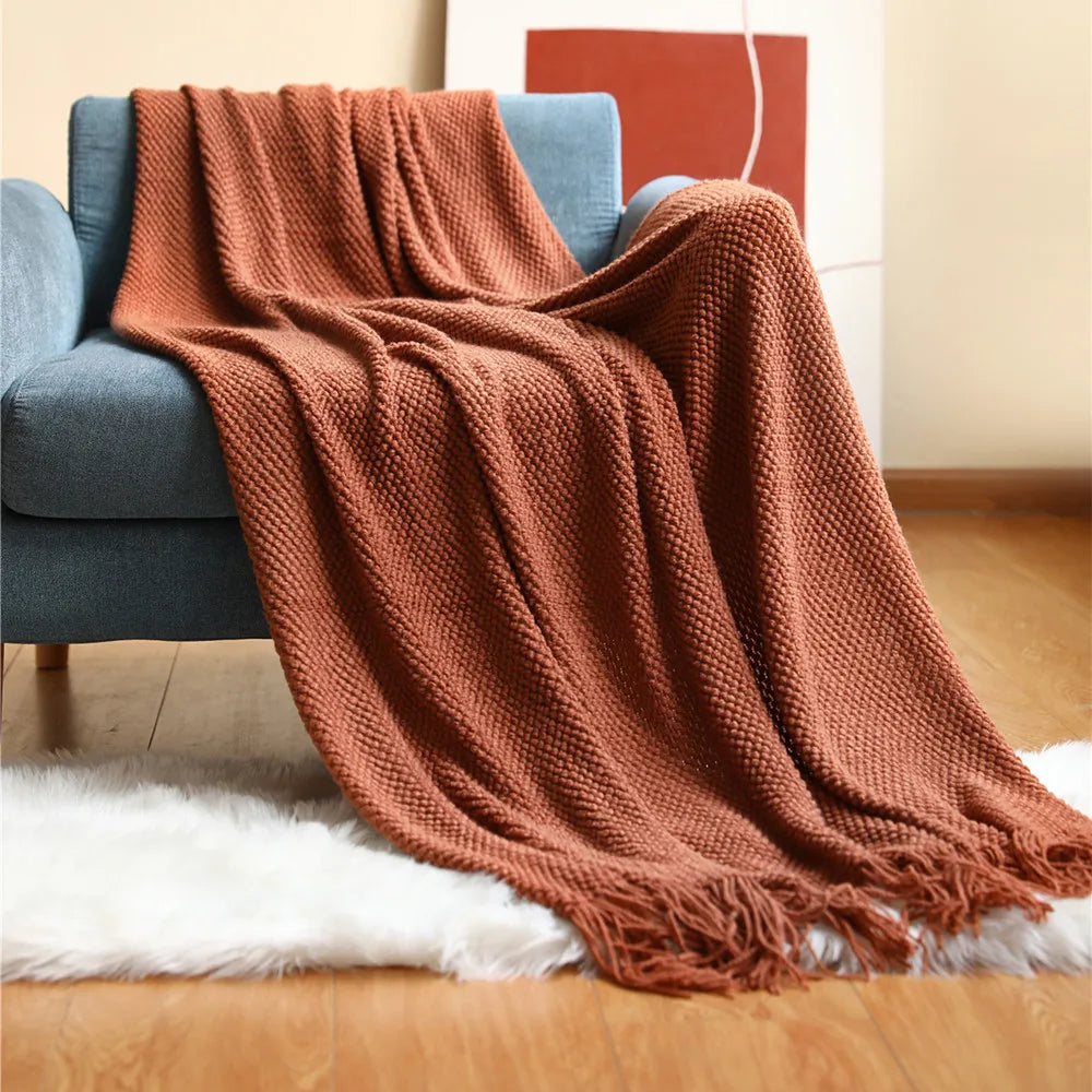 Product Image for Sandsberg | Textile City Winter Hotel Dekorieren Sofa Bezug Acryl Gestrickte Quasten Verdickte Weiche Warme Wurfdecke für Kamin, Rot / 130x240cm