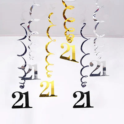 Product Image for Sandsberg | 6 Stück/Pack Spirale 18 21 25 30 40 50 60 70 80 90 Jahre Geburtstag Wirbel Hängende Ornamente Schwarz Gold Silber Geburtstag Deko, 21. 
