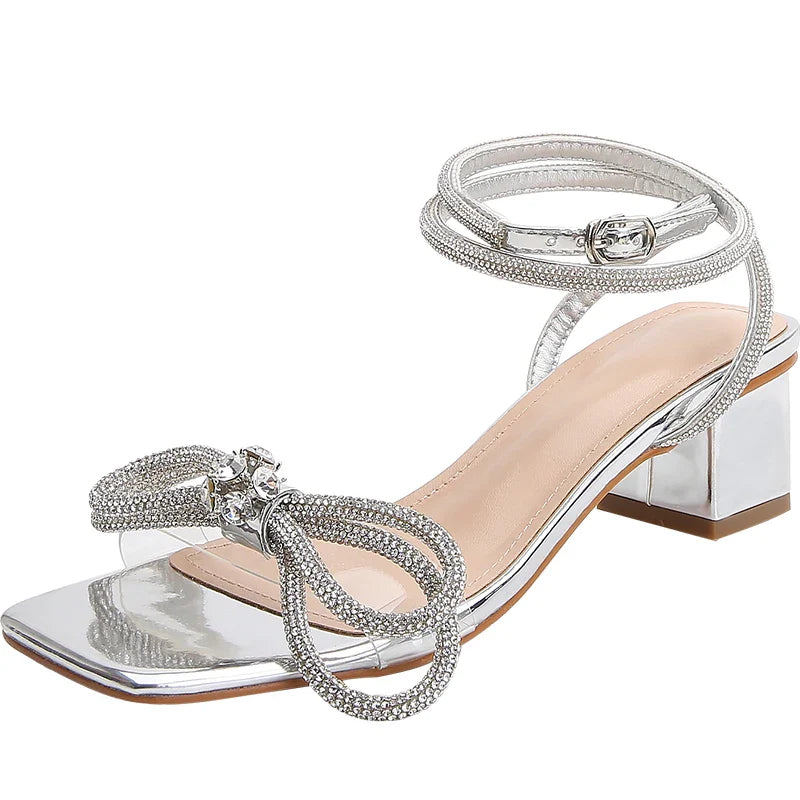 Product Image for Star Stil Kristall Frauen Sandalen Luxus Strass Schleife Sommer Hochzeitsschuhe Hohe Absätze Gladiator Party Prom, Dicker Absatz / 36