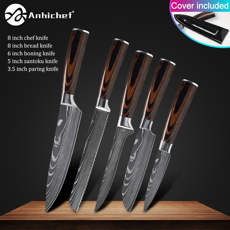 Product Image for Küchenmesser Edelstahl Laser Damaskus Messer, 5PCS-SET 3