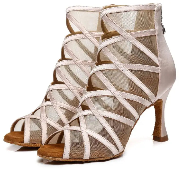 Product Image for Tanzschuhe Damen Salsa-Schuhe für Mädchen Latein Party Quadrat Samba Damenstiefel X-Cross Schwarz Hautweich, Hautabsatz 7.5cm / 7