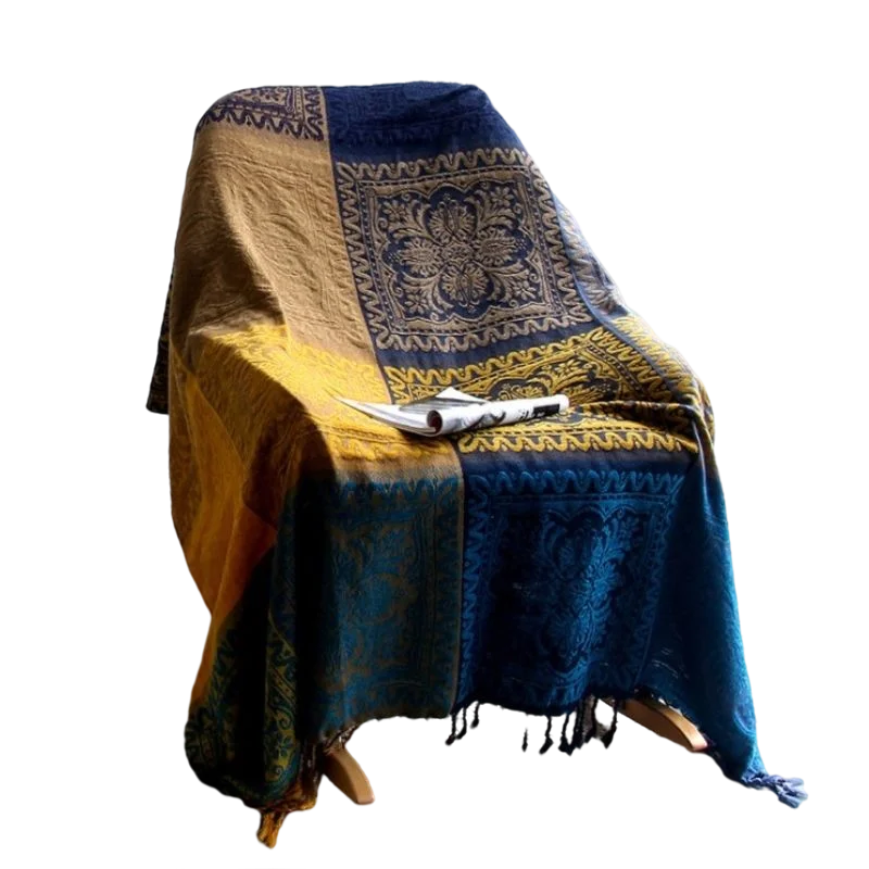 Product Image for Sandsberg | Textile City Ins Retro Sofa Dekor Handtuch Mediterran Nepal Plaid Patchwork Decke Schweres Sofabezug Bettüberwurf 220x260cm, gelb blau / 