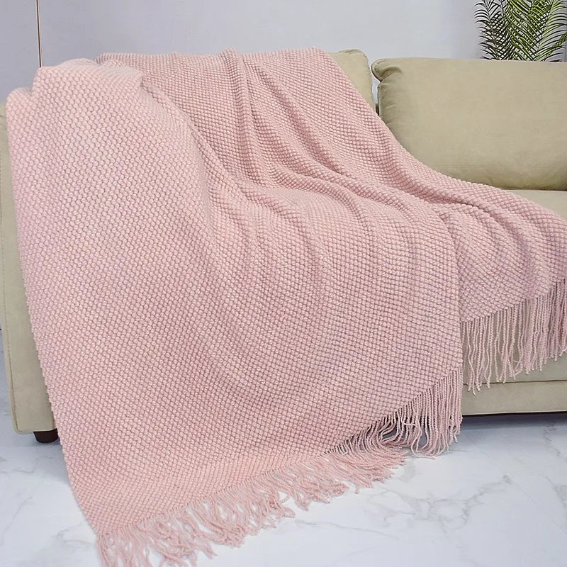 Product Image for Sandsberg | Textile City Winter Hotel Dekorieren Sofa Bezug Acryl Gestrickte Quasten Verdickte Weiche Warme Wurfdecke für Kamin, hellrosa / 130x240cm