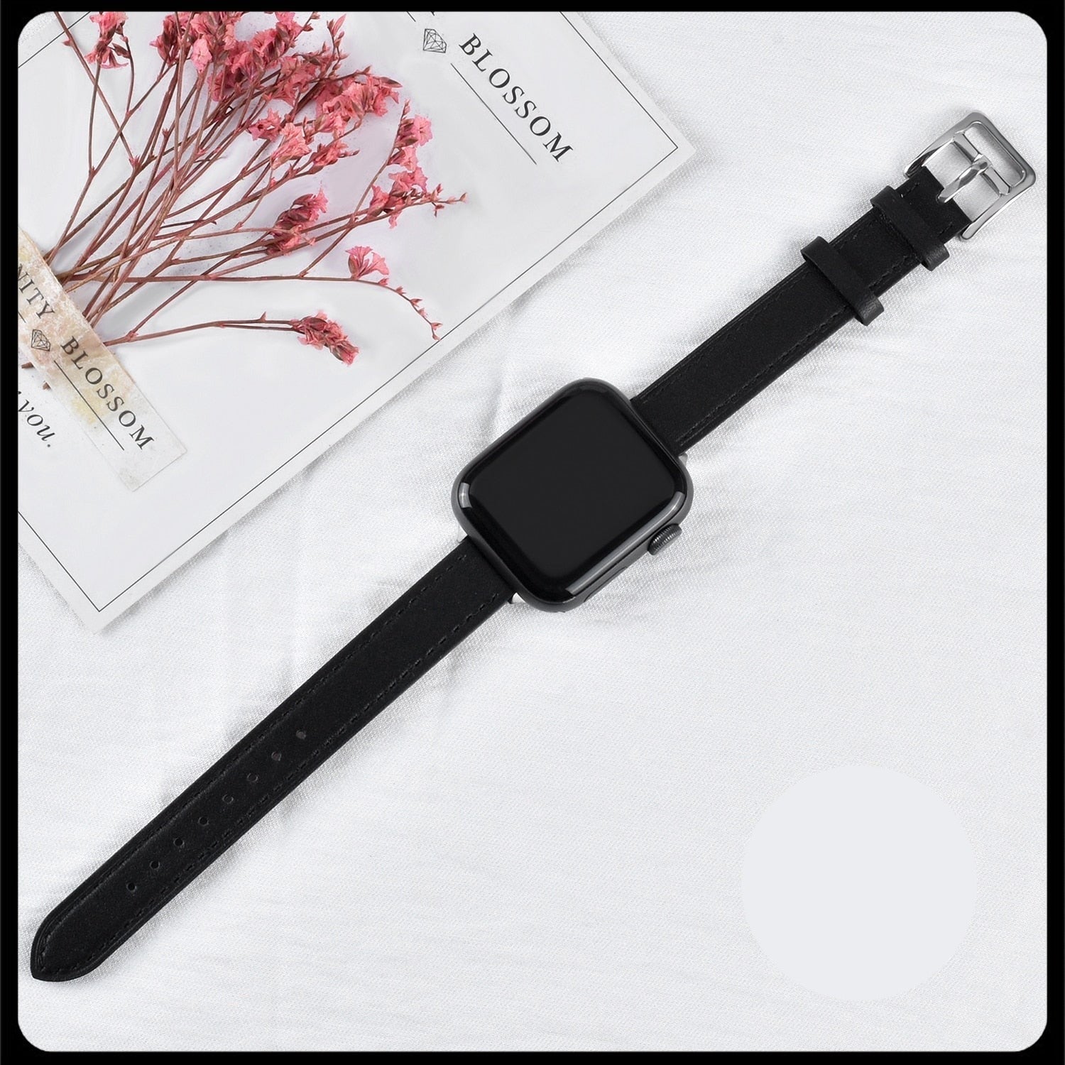 Product Image for Sandsberg | Lederarmband für Apple Watch 42mm 38mm Series 3 4 5 6 SE 7 41MM 45MM, Slim Schwarz / 38mm & 40mm & 41mm