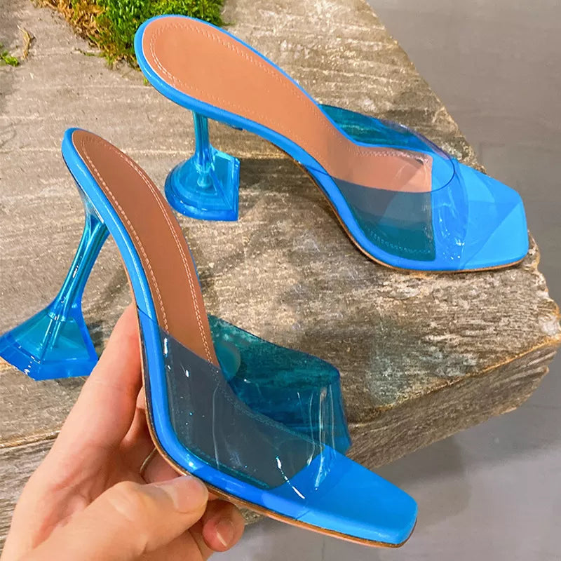 Product Image for Star-Stil Transparente PVC Kristallklare Absätze Damen Pantoletten Hohe Absätze Mules Rutschen Sommer Sandalen Schuhe, Gelb / 38