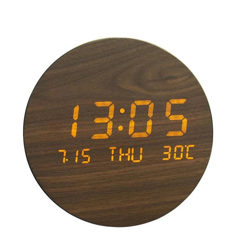 Product Image for WoodLight | LED digitale Wanduhr | Mit Temperatur, Datum, Zeit | Multifunktionales Display, Dunkelbraun