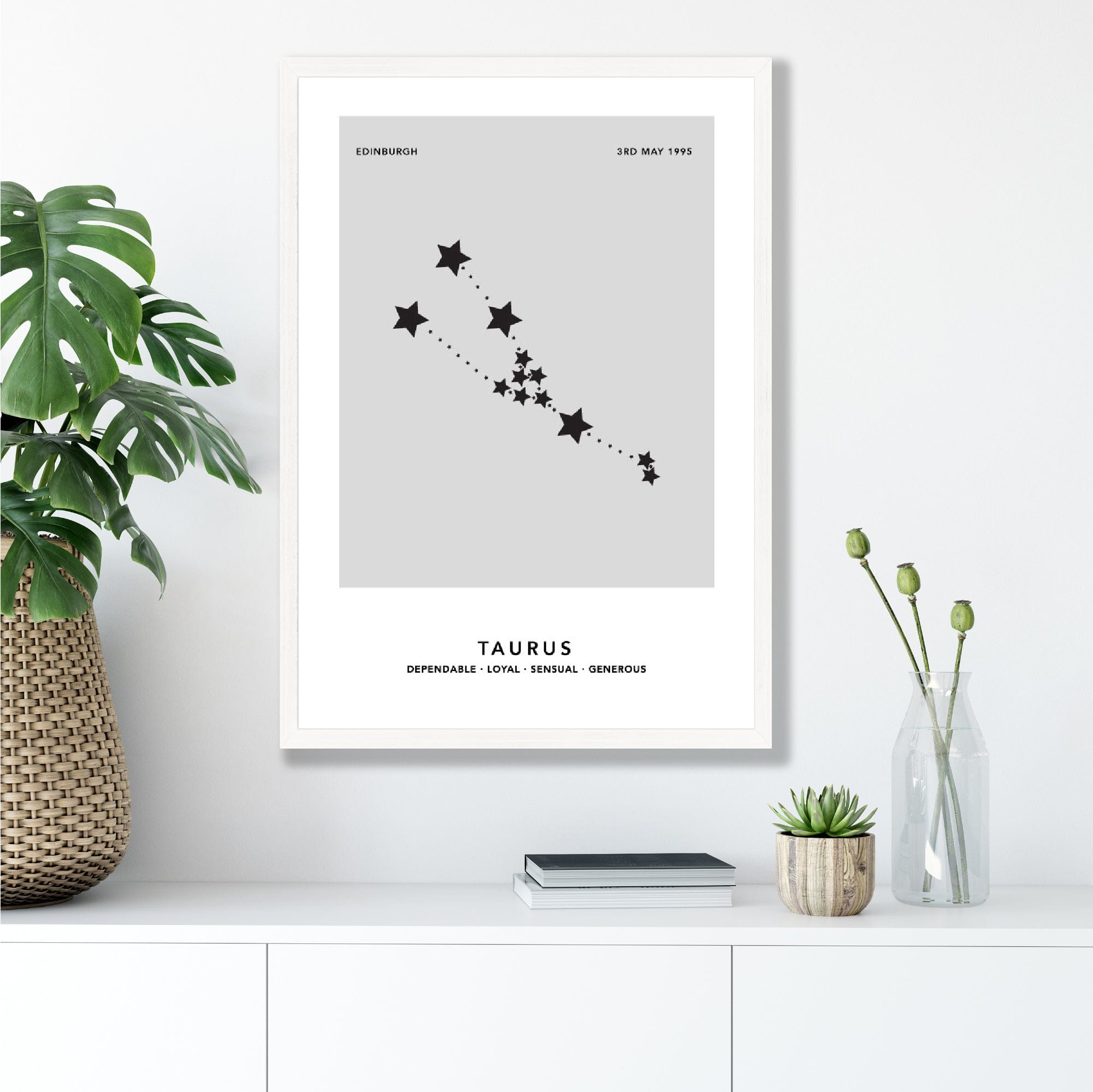 Product Image for TAURUS - Personalisierter Sternzeichen-Konstellation Druck, A3 (30x42cm) / Weiße Rahmen