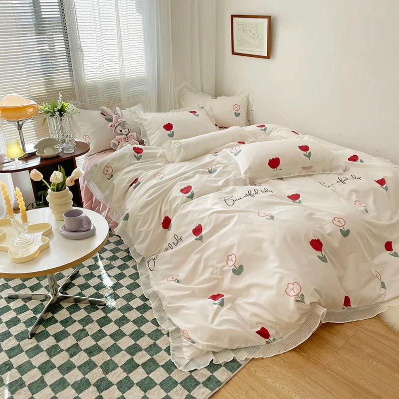 Product Image for Sandsberg | Floral Style 100% Baumwolle Gedruckt Weiches Bettwäsche-Set Bettbezug Bettwaren Bettdecke Kissenbezug Flachlaken Steppdecke Set für 