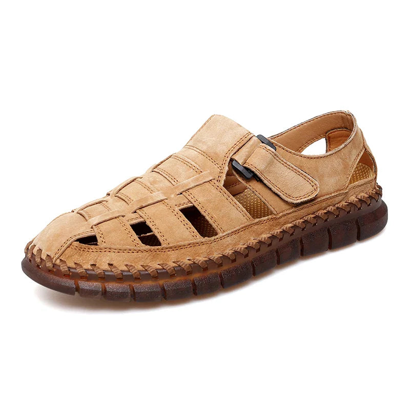 Product Image for Sommer Sandalen Rutschfeste Herren Echtes Leder Schuhe Freizeit Fußbekleidung All-Match Stilvoll, Gelb / 45