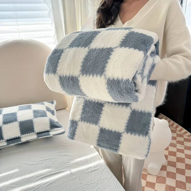 Product Image for Sandsberg | Traditioneller Stil Karierte Decke Flanell Heimdecke Bettlaken Plüsch Doppelseitige Sommer Klimaanlage Wurfdecke, Blau / 100x150cm