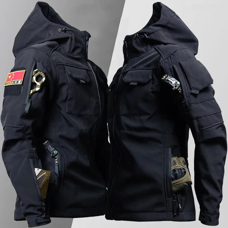 Product Image for Taktische Jacken Herren Militär Softshell wasserdicht winddicht Kapuzenjacke Outdoor funktionale Uniformen Mehrfachtaschen, schwarze Jacke nur / M