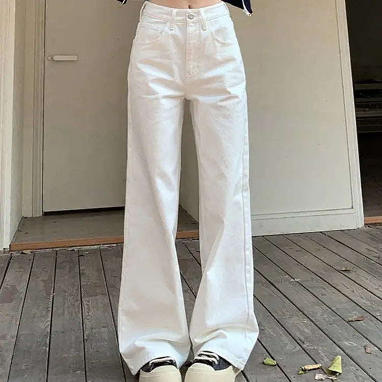 Product Image for Sandsberg | Weiße Damenjeans Gerade Beinform Frühling Herbst Hohe Taille Schuss Denim-Hosen für Frauen Weit Mode Schick und Elegante Hosen, Weiße 