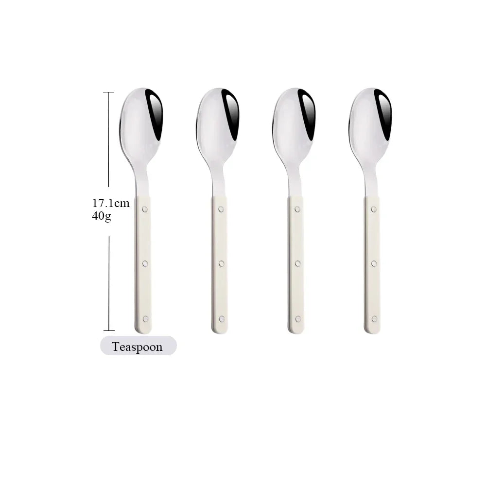 Product Image for Silber Acrylgriff Besteckset (4/16 Teile), 4Stk Beige Teelöffel