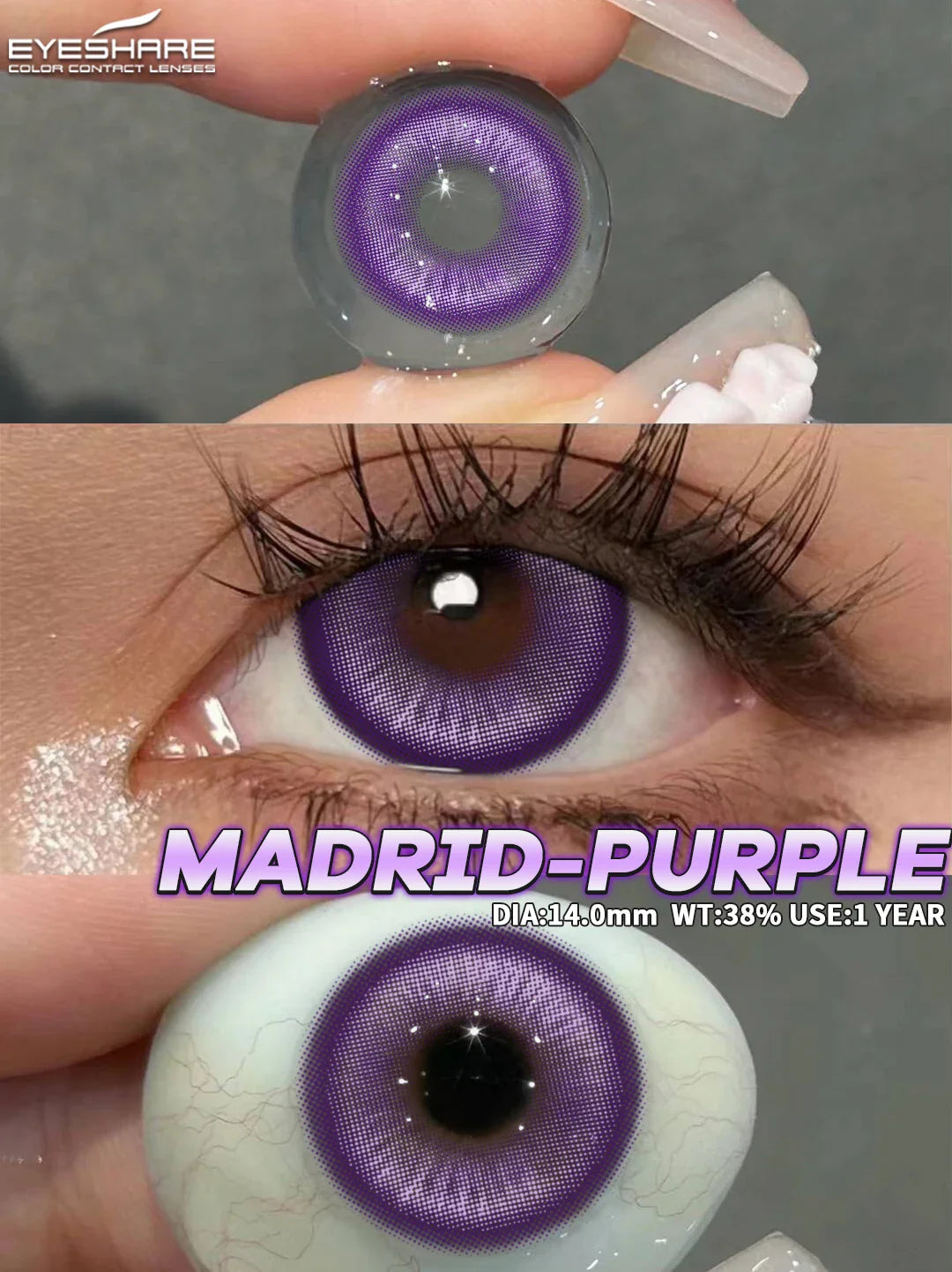 Product Image for Sandsberg | 1 Paar Farbige Kontaktlinsen Lila Augenlinsen Jährlich Cosplay Rote Linsen Kosmetische Kontakt Helloween Sanfte Makeup Pupillen, MADRID-
