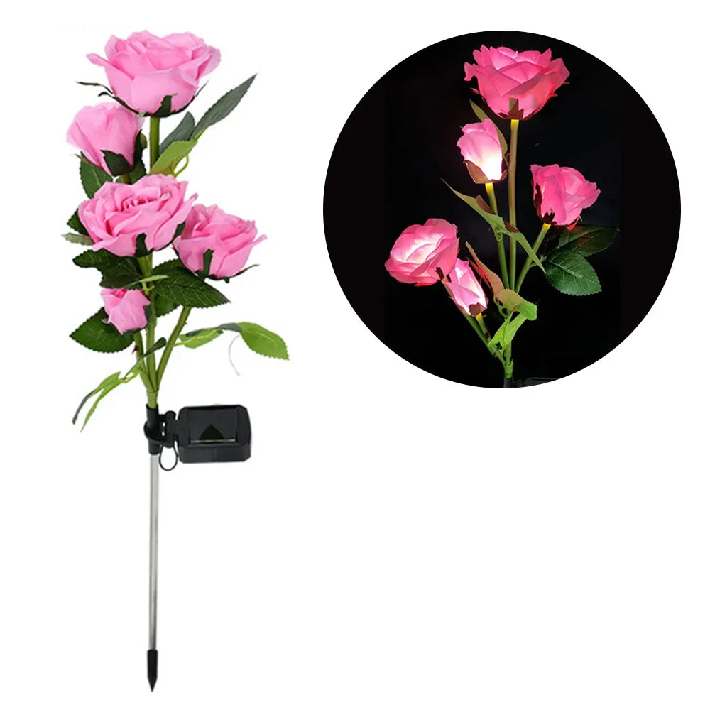 Product Image for Solar-Gartenlichter: Rosenblumen-Rasenlampe mit 5 Köpfen für Hof, Terrasse und Gartendekoration, Rosa