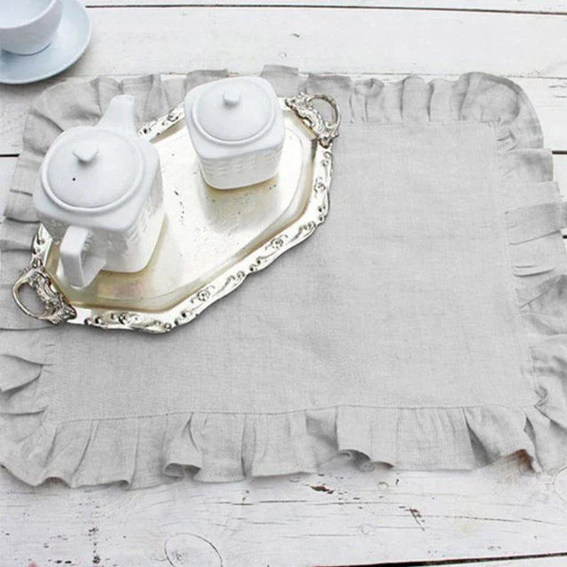 Product Image for Sandsberg 4PCS 100% Leinen Rüsche Platzsets, Elegante Serviettenstoffe, Eventdesign Hochzeitsessen Tisch Dinner Party Dekor, Hellgrau / 45x45cm / 