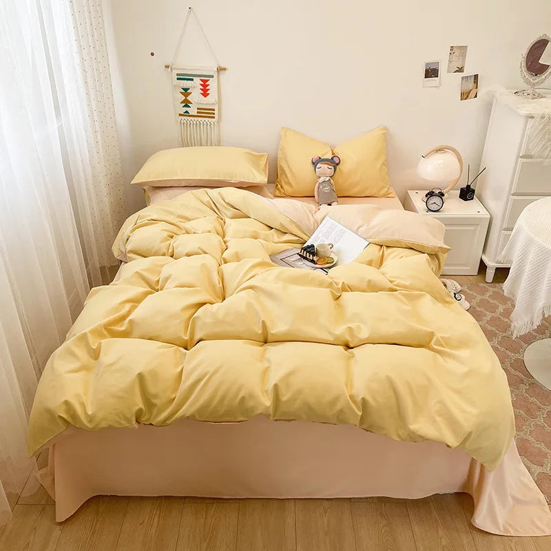 Product Image for Sandsberg | Ins Style Gewaschenes Baumwolle Vier- Einfarbig Doppel- Bettlaken Decke Bezug Bettwäsche Studentenwohnheim Drei-Teile Set, Doppelter Kampf