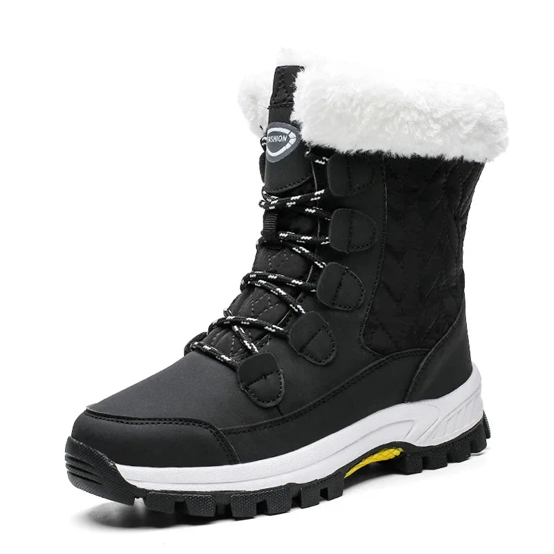 Product Image for Winter Damen Schnee Stiefel Weibliche Outdoor Stiefel Schlichte Stiefel Wasserdichte Plüsch Damen Baumwoll-gepolsterte Schuhe, schwarz / 36