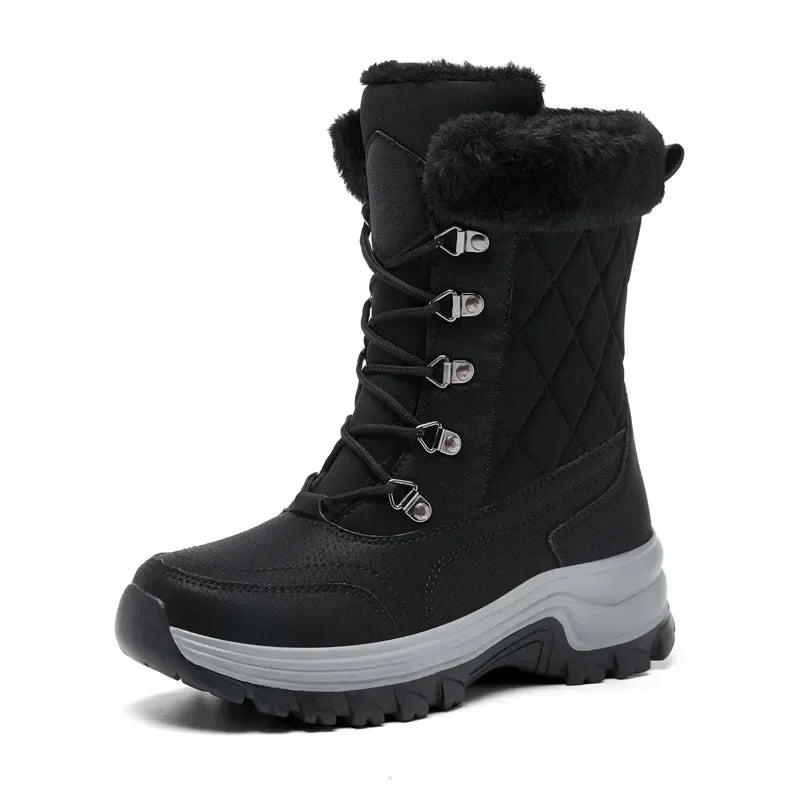 Product Image for Wasserdichte Wanderschuhe Einfarbig Schnürboots Warme Schneeschuhe Outdoor Bequeme Knöchelstiefel Winter Damen Rutschfeste Schuhe, schwarz / 40