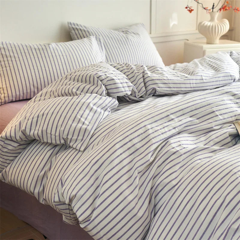 Product Image for Sandsberg | Luxus 100% Baumwolle Garngefärbtes 3-teiliges Bettbezug Set (1 Bettbezug + 2 Kissenbezüge), Vorwäsche, Streifen Design, Bettwäsche Set, 