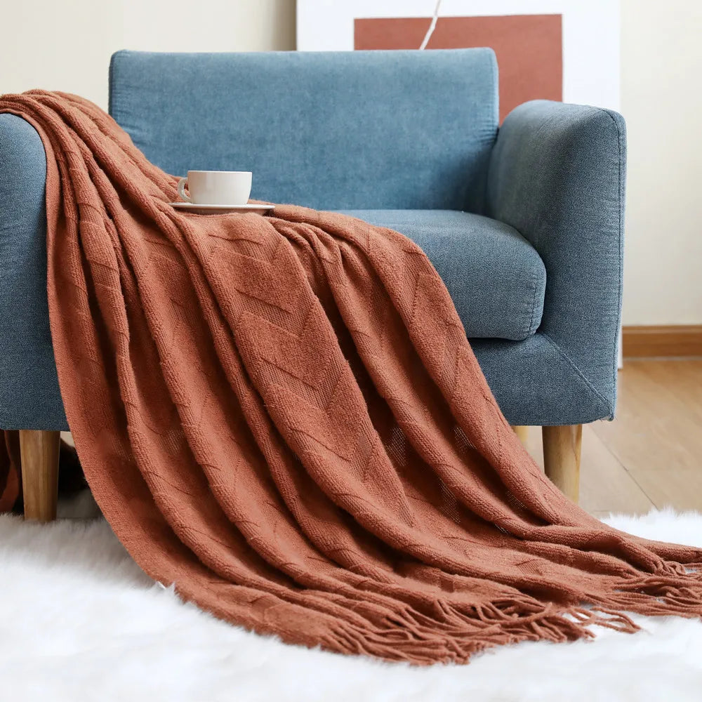 Product Image for Sandsberg | Textil Stadt geometrisches Jacquard Decke Fischgrät Strickwurf Büro Klimaanlage Nickerchen Decke Pashmina Schal Wohnkultur, Burgunderrot /