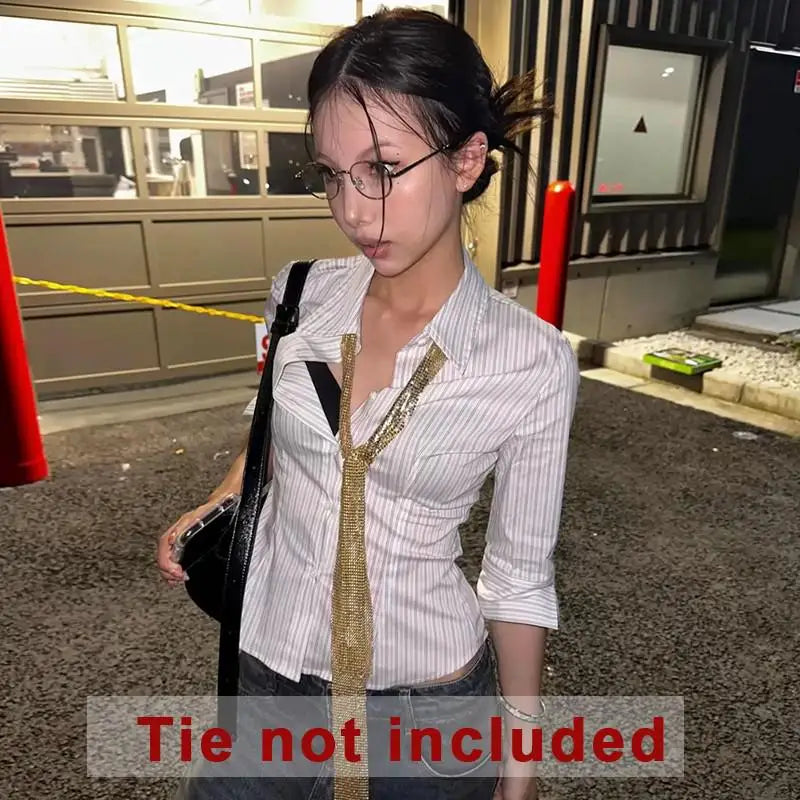 Product Image for Sandsberg | Koreanische Mode Shirt Damen Gestreift Dreiviertel Slim Shirt Y2k Vintage Oberteile Streetwear Japanische 2000er Retro Shirts, gestreift /