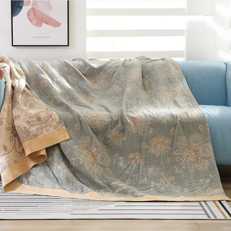 Product Image for Sandsberg | Textile City Baumwolle 5-Lagen-Gaze Handtuch Quilt Blumenmuster Qualitätsdecke Sommer-Nap-Decke für Paare 200cmx230cm, grün / 200cmx230cm