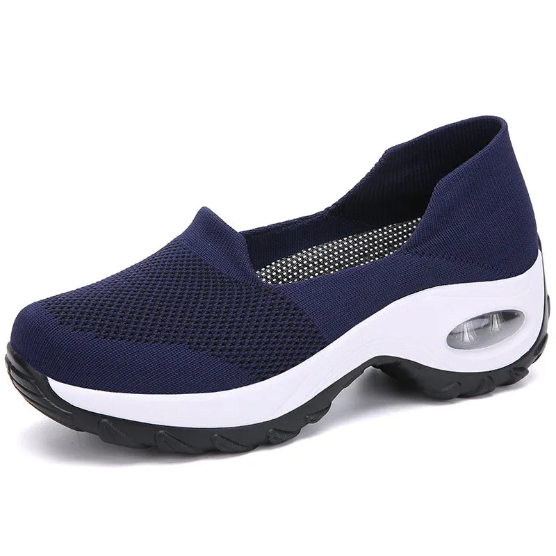 Product Image for Sneaker Damen Laufsohlen Plattform Atmungsaktiv Mesh Slip-On Schuhe Leichte Sportschuhe Dämpfung, Dunkelblau / 41