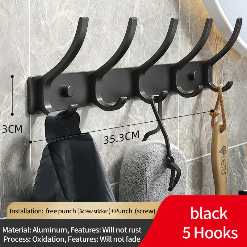 Product Image for YUNJIEYA Faltbare Bademantelhaken | Schwarz Weiß Handtuchhalter Nagel Wandregal | Gürtel Kleiderhalter für Badezimmer Küchene Accessoires, schwarz 5-