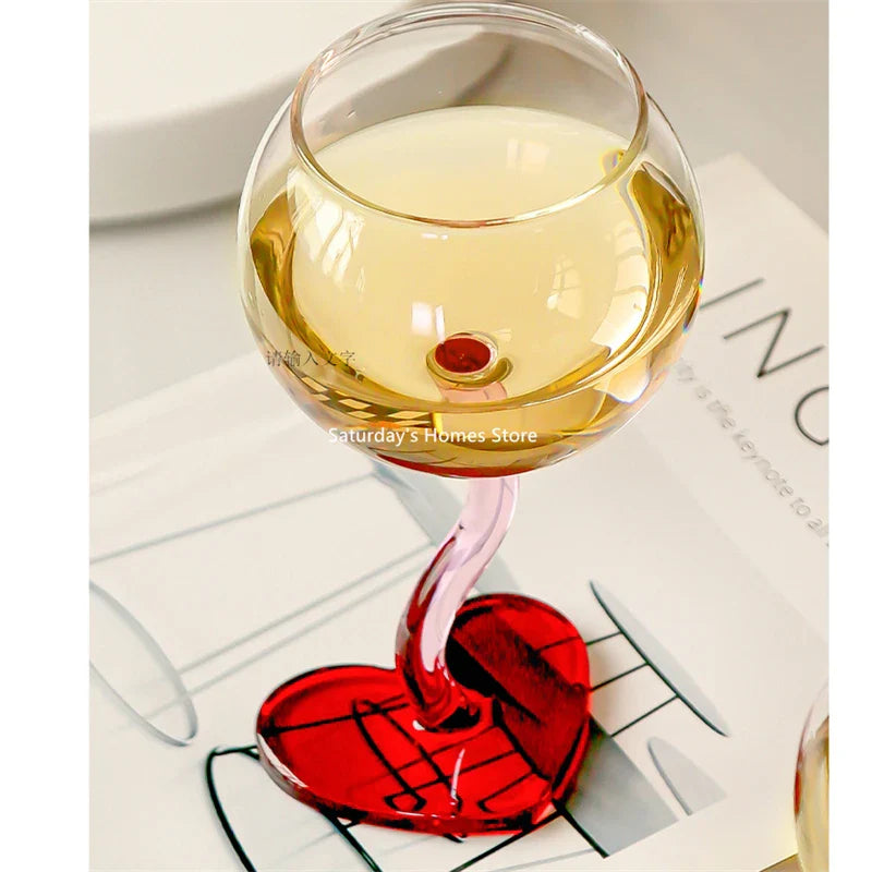 Product Image for Sandsberg | Rotes Herz Boden Glas Goblet Becher Champagner Rotwein Glas Tasse Borosilikat Hitze-resistentes Glas Cocktail Becher