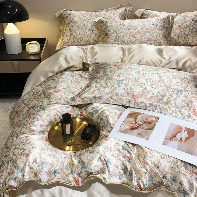 Product Image for Sandsberg | Natürliche Maulbeere Seidige Misch-Duvetbezug Set mit Bettlaken Hochwertiges Satin Misch-Seidige Bettwäsche Set Luxus Queen Bettwäsche 