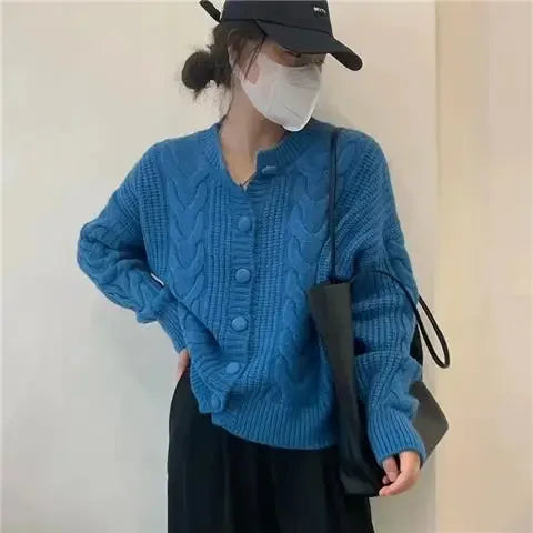 Product Image for Sandsberg | Damenpullover Winter Knopf Kawaii Strickoberteil für Frauen Gelb Süßes Cardigan Designer Y2k Mode Korea Koreanisch Luxus Pullover, Blauer 