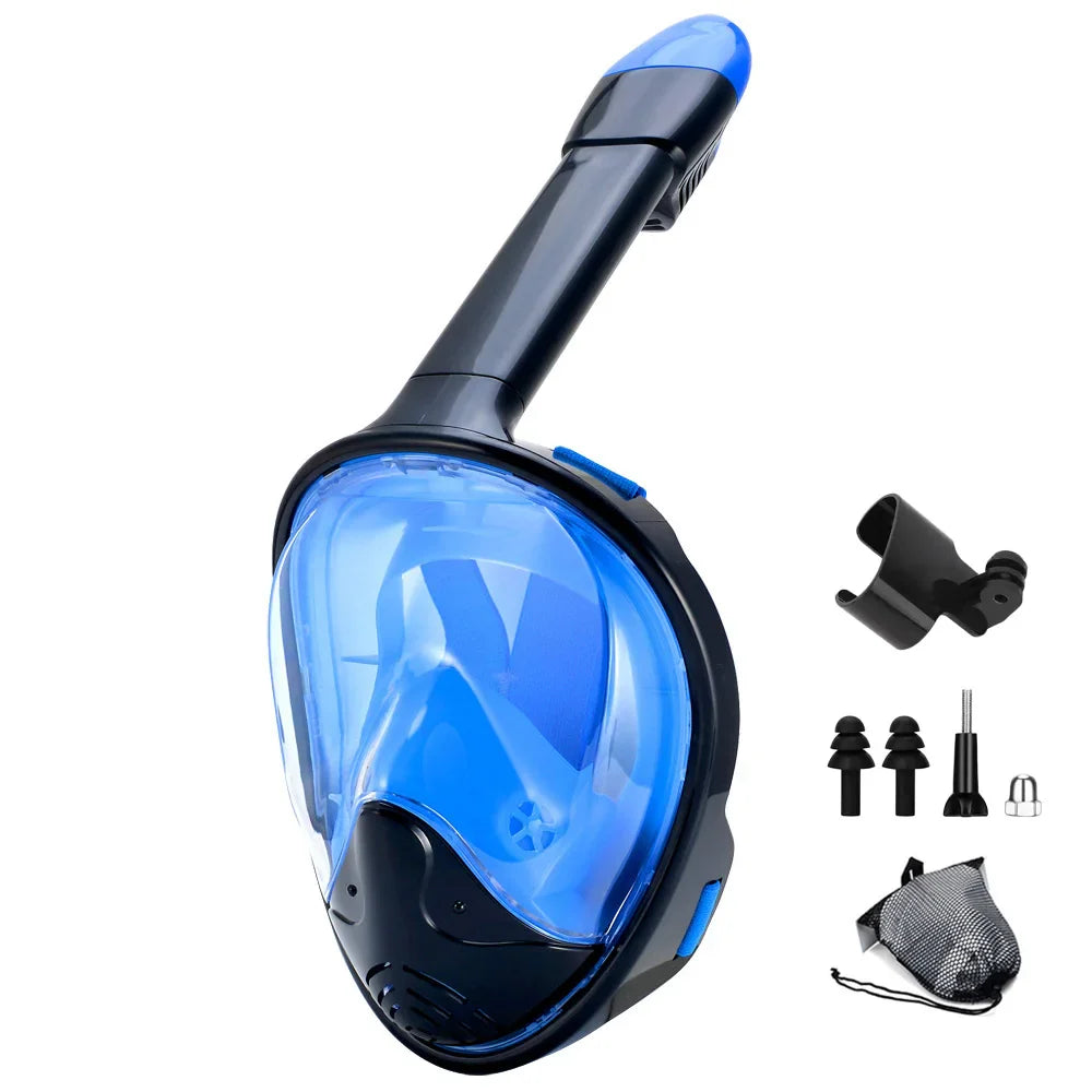 Product Image for Vollgesichts-Schnorchelmaske mit Kamerahalterung - Weitwinkel, Anti-Beschlag, Anti-Leck Tauch- und Schnorchelmaske für Erwachsene und Kinder, Schwarz 