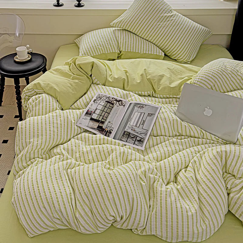 Product Image for Sandsberg | Vertikale Streifen Bettwäsche Bettdecke Set Bettbezug Bettlaken Set Kissenbezüge Bettwäsche Set Queen/King Bett Bettdecken, 4 / 3 Stück 
