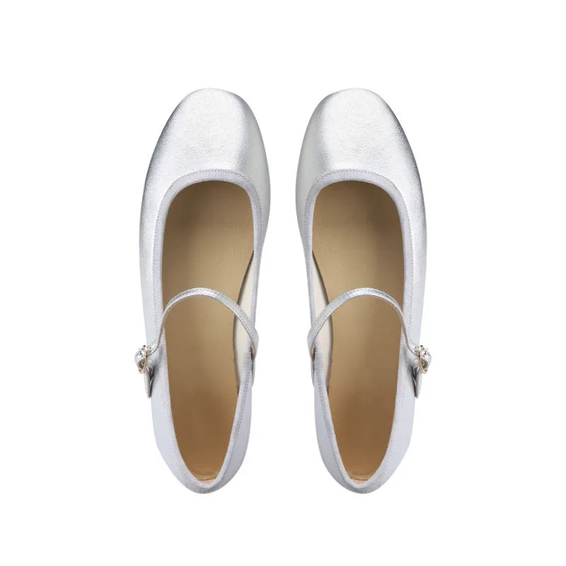 Product Image for Sandsberg | Zapatillas Französische Flache Damen Schuhe Herbst Flachgeschnittene Mary Jane Schuhe Einlinien-Lederschuhe Ballett-Einzelne Damen, Silber
