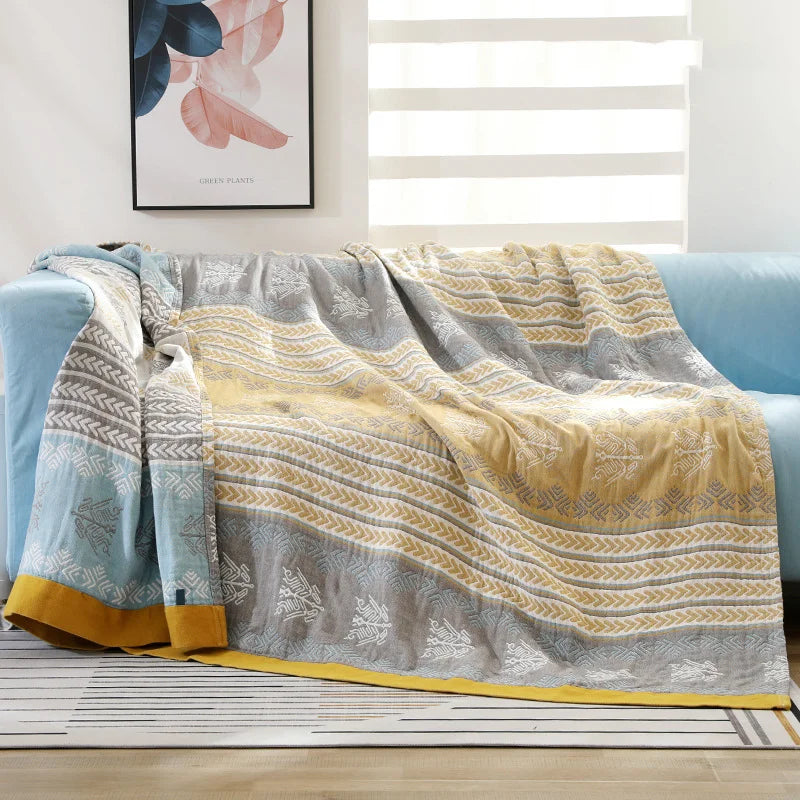 Product Image for Sandsberg | Textile City 5-Lagen Garn Baumwolle Handtuch Faden Decke Doppel Decke Bettspreiz Gaze Abdeckung Klimaanlage Quilt für Sommer 200x230, Gelb