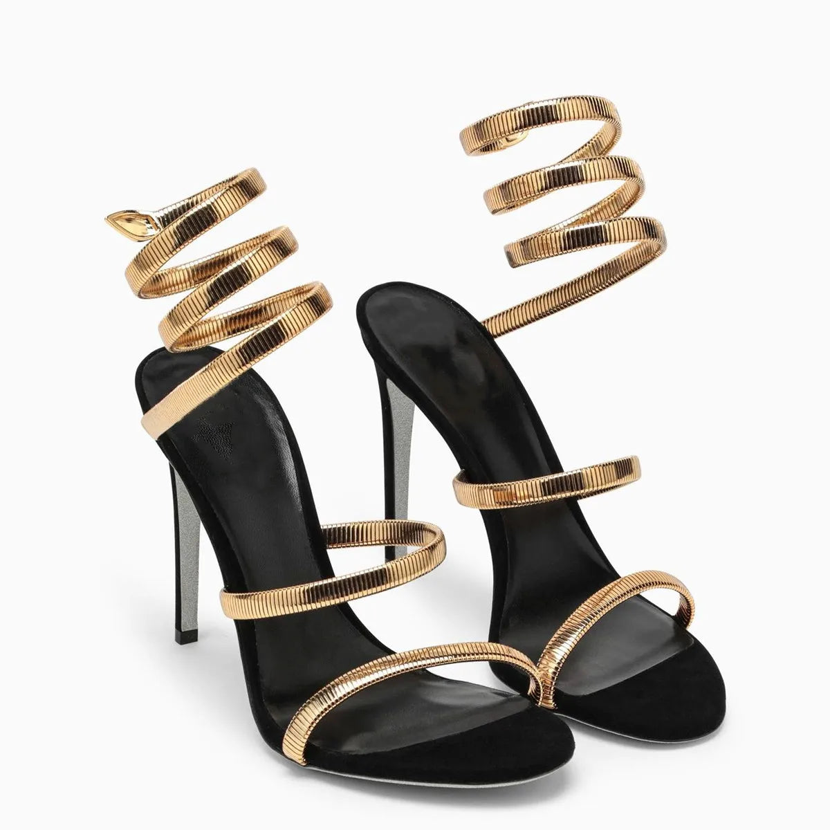 Product Image for Star-Stil Gedrehte-Riemen Damen Sandalen Sommer Stiletto High Heels Gladiatoren Party Abschlussball Schuhe, Schwarzes Gold / 38