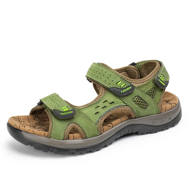 Product Image for Sommer Echtes Leder Herren Sandalen Strand Slipper Freizeit Schuhe Outdoor Atmungsaktiv Strand, grün / 7.5