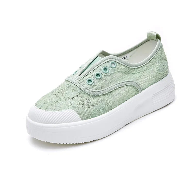 Product Image for Sommer Schuhe Damen Sneakers Atmungsaktive Schnürschuhe Flats Damen Dicke Sohle Schwarz Weiß, Grün / 8